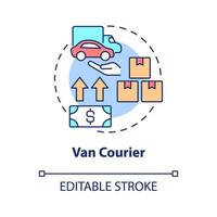 Van courier concept icon. Truck shipment. Starting delivery business abstract idea thin line illustration. Isolated outline drawing. Editable stroke. Roboto-Medium, Myriad Pro-Bold fonts used vector