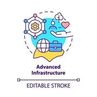 Advanced infrastructure concept icon. Move business to Asia abstract idea thin line illustration. Job growth. Isolated outline drawing. Editable stroke. Roboto-Medium, Myriad Pro-Bold fonts used vector