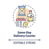 Same day delivery courier concept icon. Urgent and fast shipment abstract idea thin line illustration. Isolated outline drawing. Editable stroke. Roboto-Medium, Myriad Pro-Bold fonts used vector