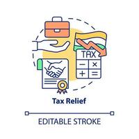 Tax relief concept icon. Government program abstract idea thin line illustration. Business incentive in India. Isolated outline drawing. Editable stroke. Roboto-Medium, Myriad Pro-Bold fonts used vector