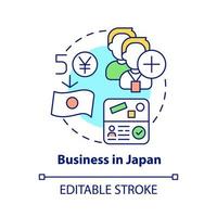 Business in Japan concept icon. Country for business abstract idea thin line illustration. Top-quality workforce. Isolated outline drawing. Editable stroke. Roboto-Medium, Myriad Pro-Bold fonts used vector