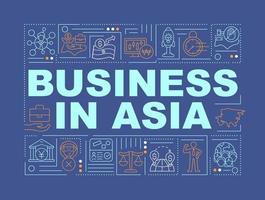 Business friendly asian countries word concepts blue banner. Infographics with linear icons on background. Isolated typography. Vector outline color illustration with text. Arial-Black font used