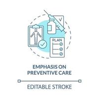 Emphasis on preventive care turquoise concept icon. Genaral insurance program abstract idea thin line illustration. Isolated outline drawing. Editable stroke. Roboto-Medium, Myriad Pro-Bold fonts used vector