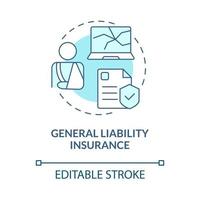 General liability insurance turquoise concept icon. Worker benefit abstract idea thin line illustration. Isolated outline drawing. Editable stroke. Roboto-Medium, Myriad Pro-Bold fonts used vector