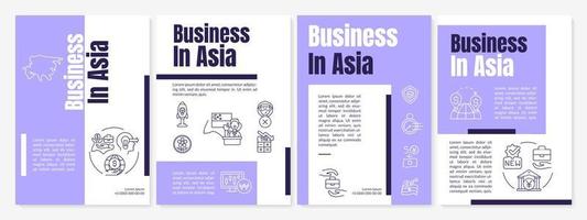 Entrepreneurship in asian countries purple brochure template. Booklet print design with linear icons. Vector layouts for presentation, annual reports, ads. Arial-Black, Myriad Pro-Regular fonts used