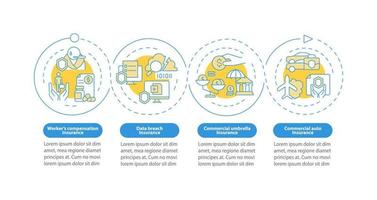 plantilla infográfica de círculo azul de tipos de seguros. aseguramiento corporativo. visualización de datos con 4 pasos. gráfico de información de la línea de tiempo del proceso. diseño de flujo de trabajo con iconos de línea. innumerables fuentes pro-negrita y regulares utilizadas vector