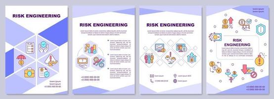 Risk engineering brochure template. Safety and protection. Booklet print design with linear icons. Vector layouts for presentation, annual reports, ads. Arial-Black, Myriad Pro-Regular fonts used