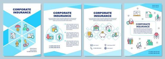 Corporate insurance brochure template. Financial coverage. Booklet print design with linear icons. Vector layouts for presentation, annual reports, ads. Arial-Black, Myriad Pro-Regular fonts used