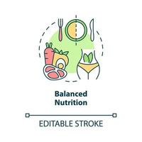 icono del concepto de nutrición equilibrada. fitness y salud estilo de vida dieta idea abstracta ilustración de línea delgada. dibujo de contorno aislado. trazo editable. roboto-medium, innumerables fuentes pro-bold utilizadas vector