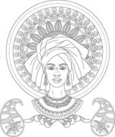 African women coloring page with floral background