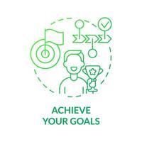 Achieve your goals green gradient concept icon. Motivation and development abstract idea thin line illustration. Isolated outline drawing. Roboto-Medium, Myriad Pro-Bold fonts used vector