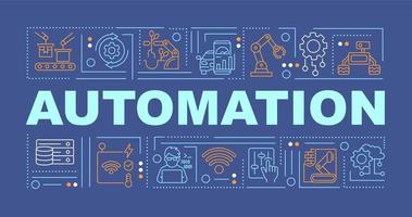 conceptos de palabras de automatización banner azul oscuro. tecnología innovadora. infografías con iconos lineales en el fondo. tipografía aislada. ilustración de color de contorno vectorial con texto. fuente arial-black utilizada vector