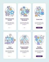 Automation systems onboarding mobile app screen set. Hightech walkthrough 3 steps graphic instructions pages with linear concepts. UI, UX, GUI template. Myriad Pro-Bold, Regular fonts used vector