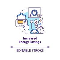 Increased energy savings concept icon. Home automation advantages abstract idea thin line illustration. Isolated outline drawing. Editable stroke. Roboto-Medium, Myriad Pro-Bold fonts used vector