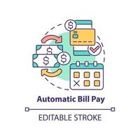 Automatic bill pay concept icon. Automated banking systems abstract idea thin line illustration. Isolated outline drawing. Editable stroke. Roboto-Medium, Myriad Pro-Bold fonts used vector