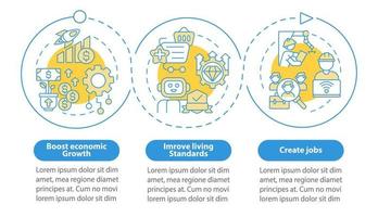 plantilla de infografía de círculo azul de impacto de automatización positiva. visualización de datos con 3 pasos. gráfico de información de la línea de tiempo del proceso. diseño de flujo de trabajo con iconos de línea. innumerables fuentes pro-negrita y regulares utilizadas vector