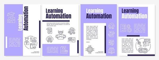 Learning automation purple brochure template. Education. Booklet print design with linear icons. Vector layouts for presentation, annual reports, ads. Arial Black, Myriad Pro Regular fonts used