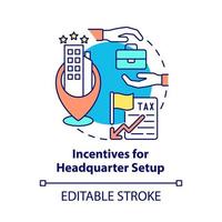 Incentives for headquarter setup concept icon. Expanding economic activities abstract idea thin line illustration. Isolated outline drawing. Editable stroke. Roboto-Medium, Myriad Pro-Bold fonts used vector