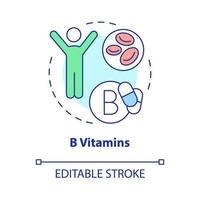 icono del concepto de vitaminas b. suplementos para la salud y el fitness idea abstracta ilustración de línea delgada. dibujo de contorno aislado. trazo editable. roboto-medium, innumerables fuentes pro-bold utilizadas vector