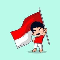Cute Indonesian Kid Patriotic Theme vector