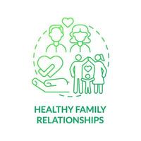 Healthy family relationship green gradient concept icon. Life balance abstract idea thin line illustration. Isolated outline drawing. Editable stroke. Roboto-Medium, Myriad Pro-Bold fonts used vector