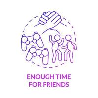 Enough time for friends purple gradient concept icon. Having fun with relax abstract idea thin line illustration. Isolated outline drawing. Roboto-Medium, Myriad Pro-Bold fonts used vector