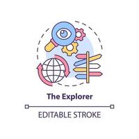 Explorer concept icon. Types of expats abstract idea thin line illustration. Person seeking for new experience. Discover and explore. Vector isolated outline color drawing. Editable stroke
