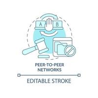 Peer-to-peer networks blue concept icon. Piracy source abstract idea thin line illustration. Sharing copyrighted works. Copyright infringement. Vector isolated outline color drawing. Editable stroke