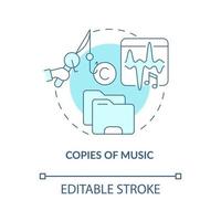 Copies of music blue concept icon. Illegal duplication abstract idea thin line illustration. Illegally download songs. Copyright infringement. Vector isolated outline color drawing. Editable stroke