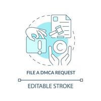 File DMCA request blue concept icon. Content protection abstract idea thin line illustration. Protect copyrighted content. Legal liability. Vector isolated outline color drawing. Editable stroke