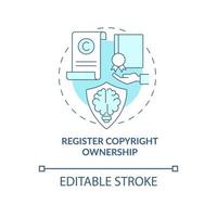 Register copyright ownership blue concept icon. Content protection abstract idea thin line illustration. Exclusive right in work. Vector isolated outline color drawing. Editable stroke