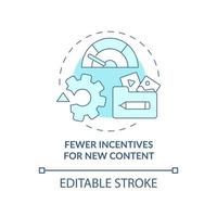 Fewer incentives for new content blue concept icon. Online piracy abstract idea thin line illustration. Remove motivation for creative activity. Vector isolated outline color drawing. Editable stroke