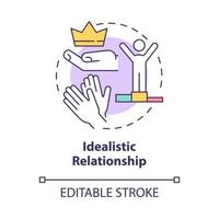 Idealistic relationship concept icon. Overlooking mistakes and toxicity. Partner idealization abstract idea thin line illustration. Vector isolated outline color drawing. Editable stroke