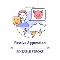Passive aggression concept icon. Hostile communication. Hide discontent and annoyance. Indirect anger abstract idea thin line illustration. Vector isolated outline color drawing. Editable stroke