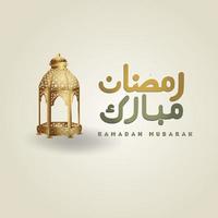 diseño lujoso ramadan kareem con caligrafía árabe, luna creciente, linterna tradicional y fondo islámico de textura de patrón de mezquita. ilustración vectorial vector