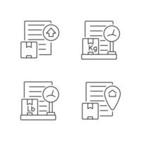 International shipment documents linear icons set. Business papers. Packing list, origin certificate and export license. Customizable thin line contour symbols. Isolated vector outline illustrations