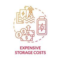 Expensive storage costs red gradient concept icon. Renewable energy disadvantage abstract idea thin line illustration. Heat production. Battery pricing. Vector isolated outline color drawing