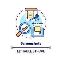 Screenshots concept icon. Capture work software screen on computer. Employee monitoring abstract idea thin line illustration. Vector isolated outline color drawing. Editable stroke