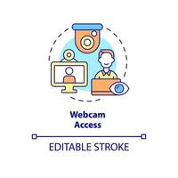 Webcam access concept icon. Surveillance in workplace. Tracking office staff. Employee monitoring abstract idea thin line illustration. Vector isolated outline color drawing. Editable stroke