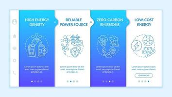 Innovative nuclear energy onboarding vector template. Responsive mobile website with icons. Web page walkthrough 4 step screens. Zero carbon emissions color concept with linear illustrations