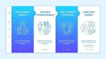 innovadora plantilla vectorial de incorporación de energía nuclear. sitio web móvil sensible con iconos. Tutorial de página web Pantallas de 4 pasos. concepto de color de cero emisiones de carbono con ilustraciones lineales vector