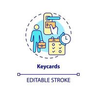 Keycards concept icon. Sensor reader on office door. Workplace security. Employee monitoring abstract idea thin line illustration. Vector isolated outline color drawing. Editable stroke