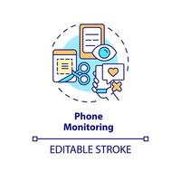 Phone monitoring concept icon. Cellphone application to track mobile activity. Employee monitoring abstract idea thin line illustration. Vector isolated outline color drawing. Editable stroke