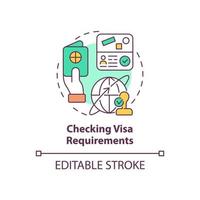 Checking visa requirements concept icon. Things to consider when moving abstract idea thin line illustration. Permit for living, working abroad. Vector isolated outline color drawing. Editable stroke