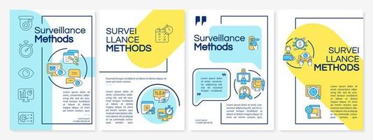 Surveillance methods colourful brochure template. Employee monitoring. Flyer, booklet, leaflet print, cover design with icons. Vector layouts for presentation, annual reports, advertisement pages