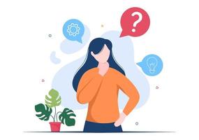 People Thinking to Make Decision, Problem Solving and Find Creative Ideas with Question Mark in Flat Cartoon Background for Poster Illustration vector