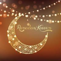 Golden crescent moon on bokeh background vector