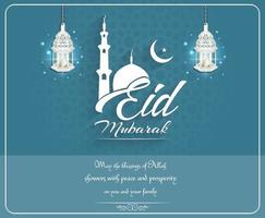 Eid Mubarak Calligraphy of mosque crescent moon with Decorative Ornament.Vector vector