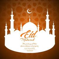 Eid mubarak background with paper mosque and crescent moon on brown background vector