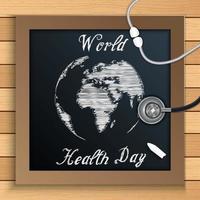 World health day concept with globe on blackboard on wooden table vector